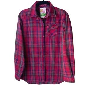 BURTON DryRide Flannel Shirt Plaid Button Front Skater Grunge Red Purple Small